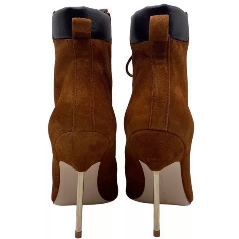 Good American Shoes Good American Brown Suede Booties Lace Up Stiletto Size 8.5 - Picture 6 of 16